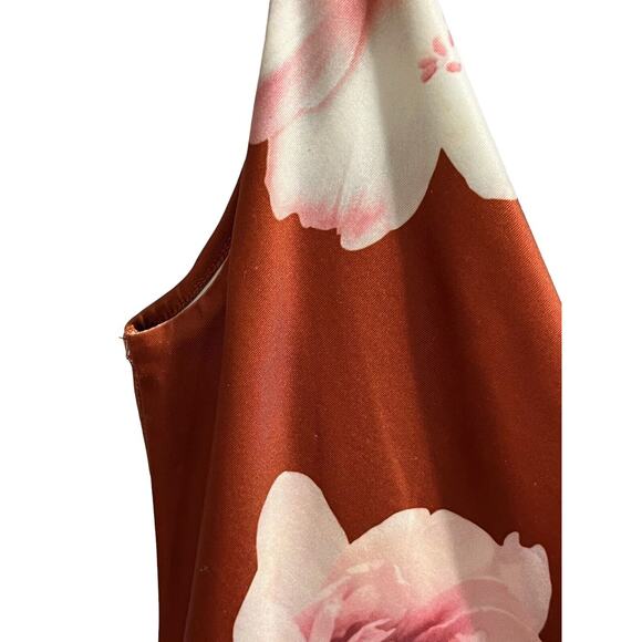 L’atiste By Amy Women Faux Orange Rust Floral Wrap Romper Size Small Sleeveless - Picture 11 of 13